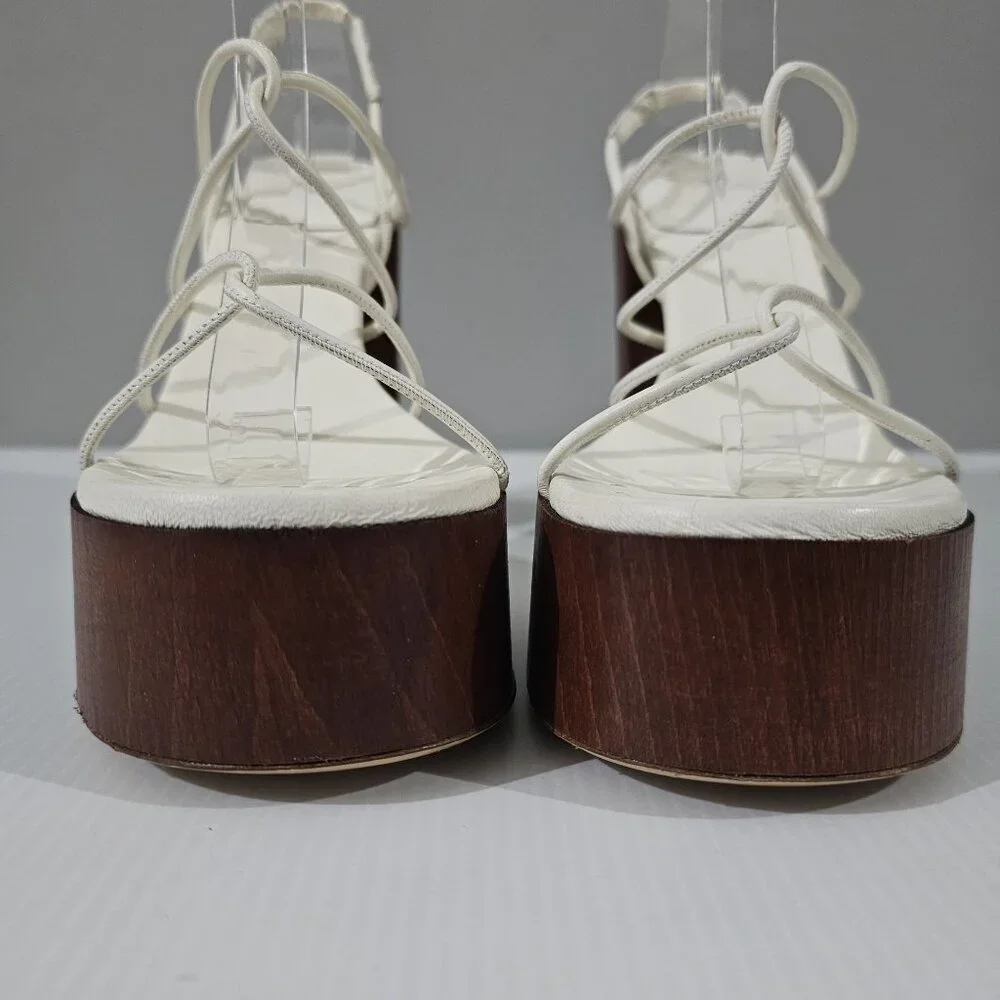 Gia Borghini x RHW Rosie 28 Platform Sandal Womens EU 41 White Leather Wood Heel